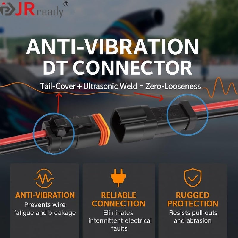 JRready طقم موصلات دويتش 2 دبوس - سلكين DT Pigtail أسود - 6 مجموعات موصلات ST9020 مقاومة للماء IP67 مع 24 قطعة موصلات طرفية، سلك سميك 14AWG (UL1015) - Image 2